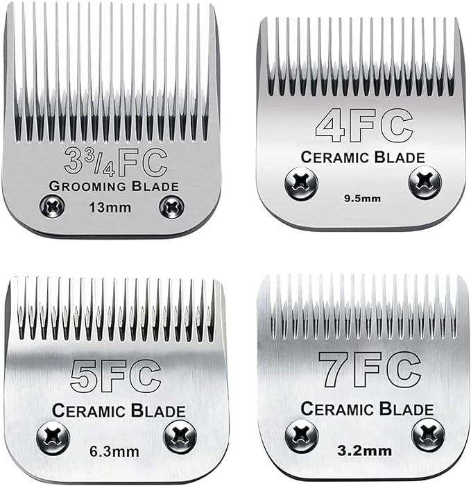 4pcs Dog Grooming Blades Compatible with Andis Dog Clippers,Detachable Ceramic Blade & Stainless Steel Blade (3FC+4FC+5FC+7FC)-PurrikoPets
