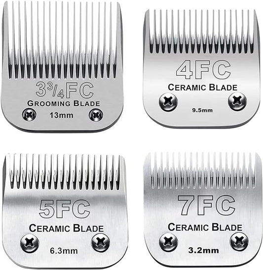 4pcs Dog Grooming Blades Compatible with Andis Dog Clippers,Detachable Ceramic Blade & Stainless Steel Blade (3FC+4FC+5FC+7FC)-PurrikoPets