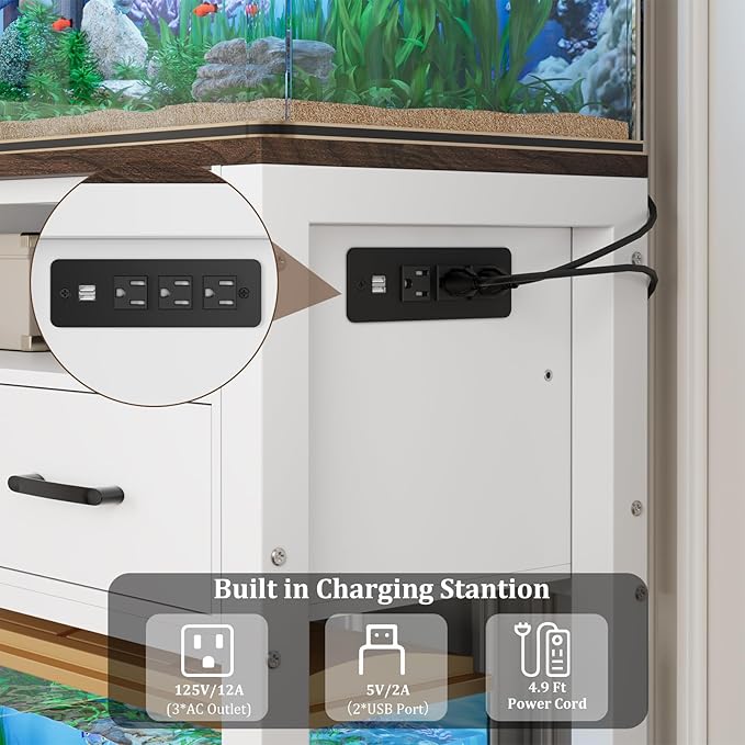 40-49 Gallon Fish Tank Stand with Two Storage Drawers, Heavy Duty Aquarium Stand with Waterproof Mat, Sturdy Metal Frame, 800 LBS Capacity Storage Cabinet, White-PurrikoPets