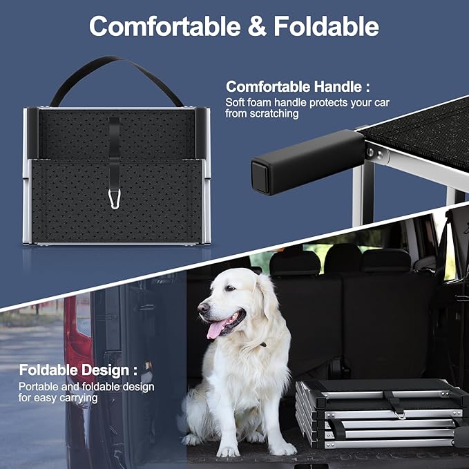 Extra Wide Dog Stairs for Large Dogs, Foldable Dog Ramp for Car with Non-Slip Surface, Dogs Stairs for Cars, High Beds, Truck, Supports up to 250 lbs, 4 Steps-PurrikoPets