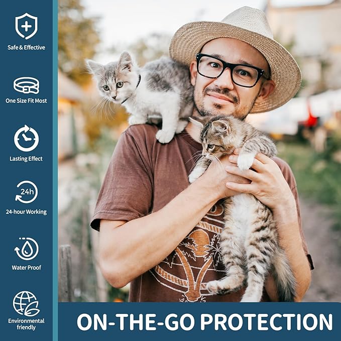 Flea and Tick Collar for Cats - 4 Pack, 32 Month Protection Treatment, Waterproof, Natural Prevention, Adjustable for Cats & Kittens (Black)-PurrikoPets