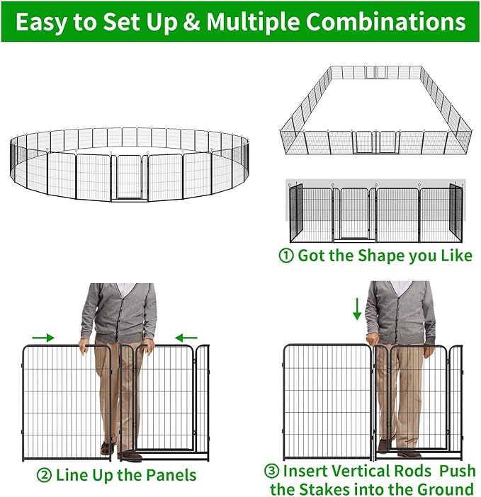 Dog Playpen Outdoor Extra Wide 32 Panels Heavy Duty Dog Fence 40" Height Anti-Rust with Doors Portable for RV Camping Yard, Total 84FT, 561 Sq.ft, Snowy Black-PurrikoPets