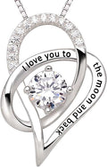 ALOV Jewelry Sterling Silver "I Love You To The Moon and Back" Love Heart Cubic Zirconia Pendant Necklace