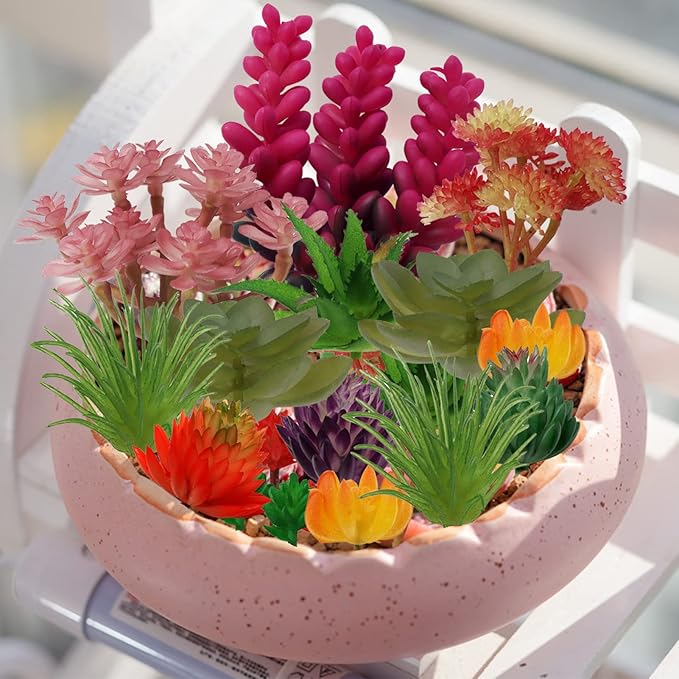 22pcs Colorful Fake Succulents, Mini Artificial Succulents for DIY Crafting Home Terrarium Floral Wall Garden Arrangement Office Decoration (Unpotted)-PurrikoPets