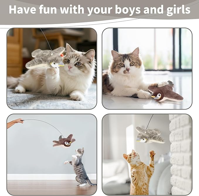 2 PCS Cat Toys, Flapping Bird Cat Toy(No Flying), Interactive Catnip Toy with Catnip Bags, Chirping Noise Moving Wings Dog Cat Kitten Toys, Flappy Flying Pets Toy for Indoor(Brown&Gray Sparrow)-PurrikoPets