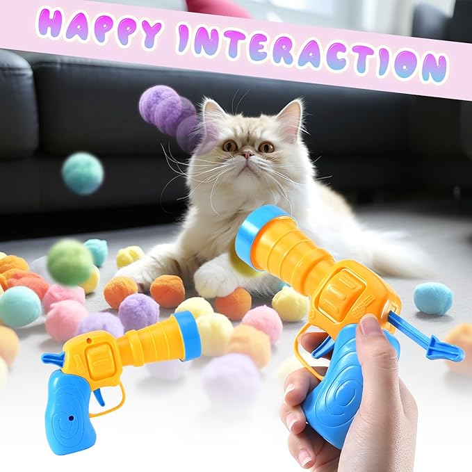 21Pcs Cat Ball Toy Launcher - Includes 20 Colorful Plush Cat Balls and Exciting Launcher Set，Funny Interactive Cat Toys for Bored Indoor Adult Cats, Cute Kitten Kitty Toys-PurrikoPets