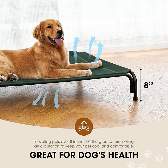 Elevated Dog Bed, Raised Outdoor Pet Cot for Extra Large Sized Breeds, Portable Cooling Hammock With Breathable & Washable Mesh, Indoor & Outdoor Use, Skid-Resistant Feet-PurrikoPets