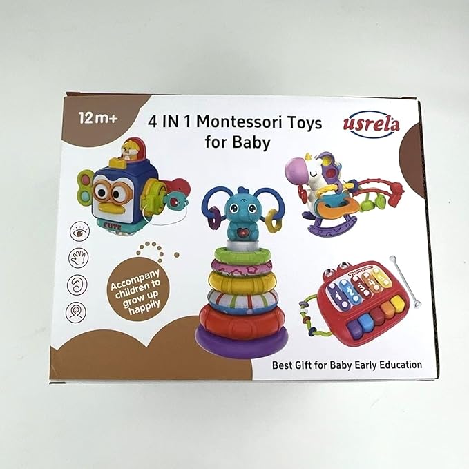 4 in 1 Baby Toys for 6 12 18 Month, Learning Toys for Babies 6-12 Months, Busy Cube, Stacking Sorter, Piano Xylophone Pull String Travel Toy, Birthday Gifts for Toddlers 1 2 Years Old-PurrikoPets