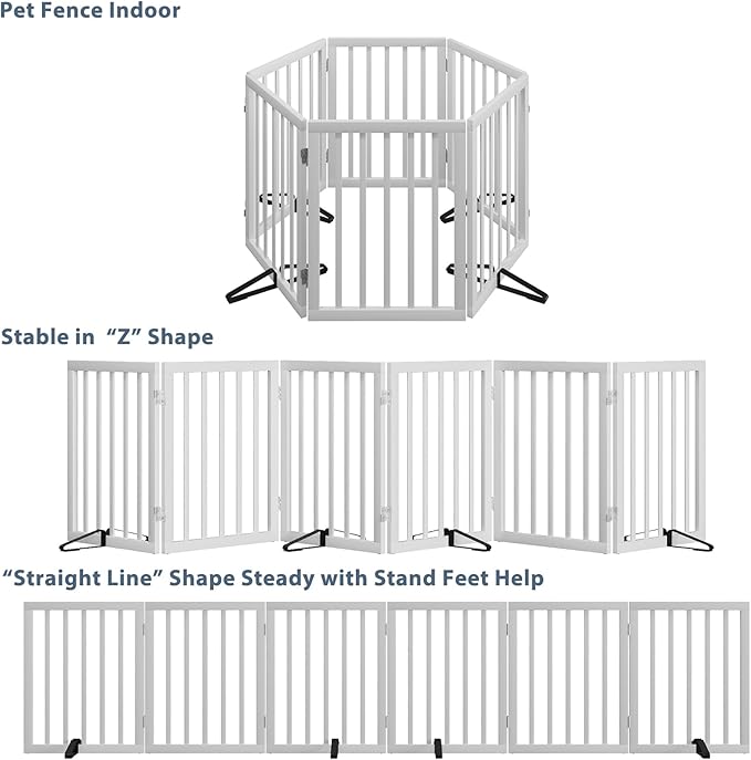 Dog Gates for Doorways Extra Wide 110inches (9ft), Wooden Freestanding Pet Gates for Dogs with 4 Support Stands, Foldable Gates for Dogs Indoor-PurrikoPets
