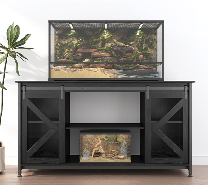 55-75 Gallon Aquarium Stand Heavy Duty Steel Frame, Fish Tank Cabinet with Accessories Storage for Reptile Terrarium & Turtle Tank - 1000lbs Capacity (Black)-PurrikoPets