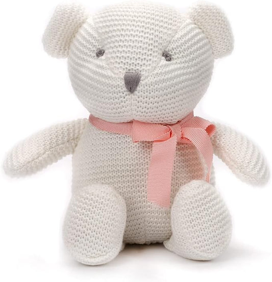 100% Organic Cotton Baby Stuffed Animals White Teddy Bear for Newborn 6.5"-PurrikoPets