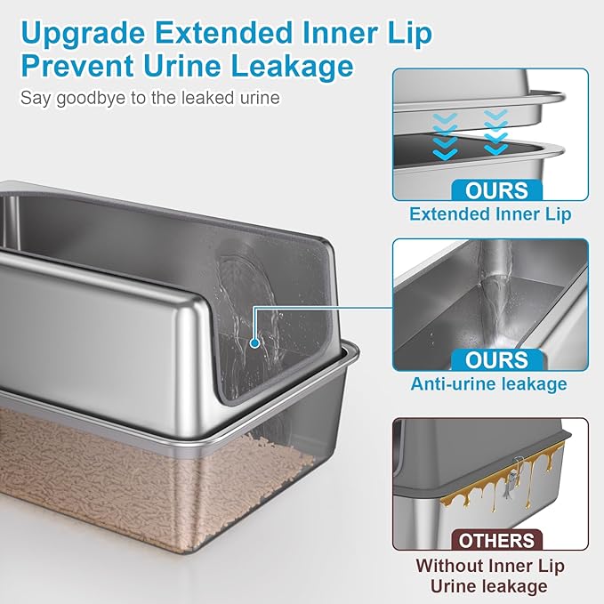 12'' High Sides XL All Stainless Steel Cat Litter Box with Lid,Deep Metal Litter Box for Big Cats,Extra Large Litter Boxes with High Wall Enclosure,Anti-Leakage,Never Absorbs Odors,Non-Sticky Surface-PurrikoPets