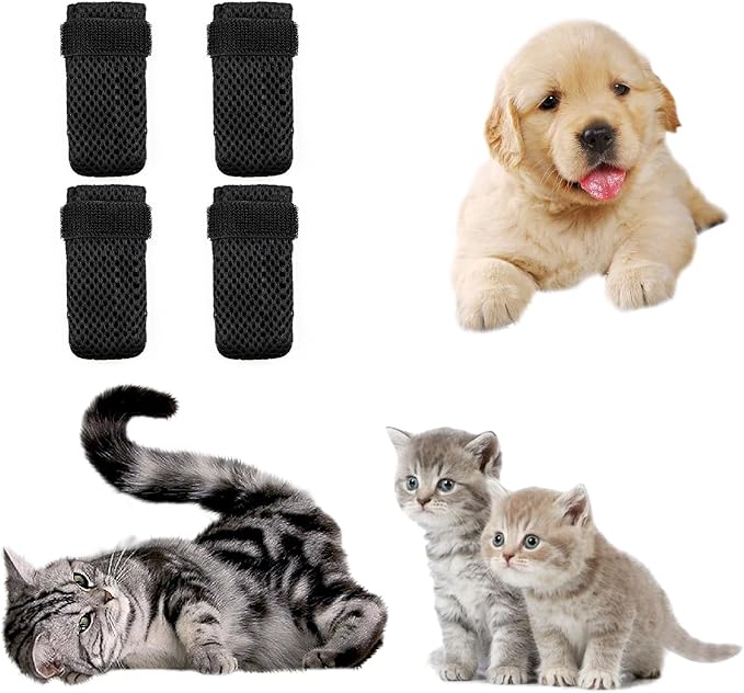 4 PCS Cat Boots, Cat Mittens to Prevent Scratching, Breathable Mesh Cat Foot Covers, Adjustable Cat Claw Protectors or Cats When Bathing and Nail Trimming-PurrikoPets