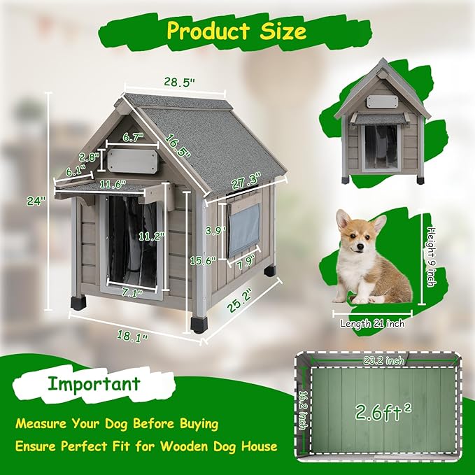 Dog House Outdoor Indoor Waterproof for Small Dog with Anti-Chewing Iron Frame, Raised Feet, Weatherproof Doghouse Kennel Puppy Shelter with Removable Floors(18" L*28.5" W*24" H)-PurrikoPets