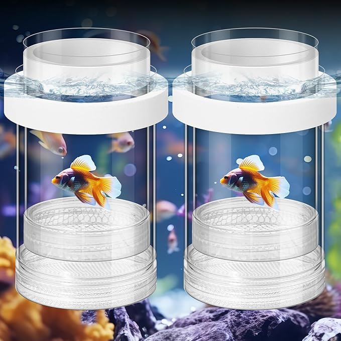 2 Pcs Breeder Box for Fish Tank Aquarium Breeder Separation Net Breeding Box with Suction Cup for Small Fish Shrimp Clownfish Guppy(White,M)-PurrikoPets
