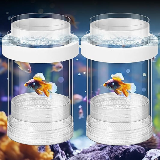 2 Pcs Breeder Box for Fish Tank Aquarium Breeder Separation Net Breeding Box with Suction Cup for Small Fish Shrimp Clownfish Guppy(White,M)-PurrikoPets