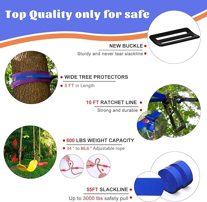 2x65 FT Ninja Warrior Obstacle Course for Kids with 13 Ninja Accessories - 600lbs Weight Capacity, Slackline with Swing Seat, Disc Swing, Ninja Wheel, Rope Ladder, Monkey Bar, Ninja Ring, Arm Trainer-PurrikoPets