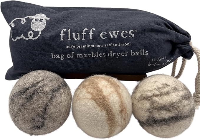 Fluff Ewes Wool Dryer Balls 3 Pack Premium New Zealand Wool Laundry Balls for Dryer, No Static Dryer Balls Laundry Reusable Cute, XL Wool Dryer Balls Cute, Baby Dryer Balls for Dryers - Marble-PurrikoPets