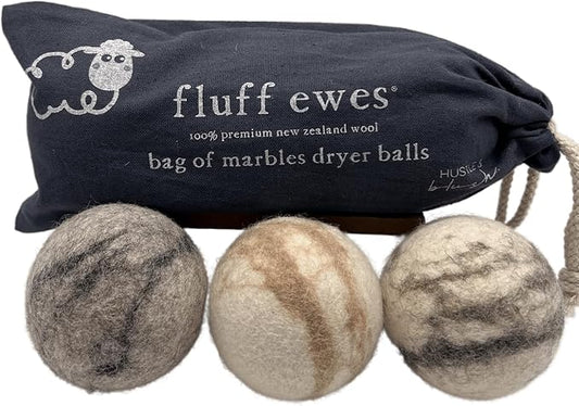 Fluff Ewes Wool Dryer Balls 3 Pack Premium New Zealand Wool Laundry Balls for Dryer, No Static Dryer Balls Laundry Reusable Cute, XL Wool Dryer Balls Cute, Baby Dryer Balls for Dryers - Marble-PurrikoPets
