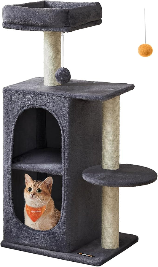 Feandrea Cat Tree Tower with 2 Caves for Multi-Cat Households, Kittens, Scratching Posts, Dark Gray UPCT005G02-PurrikoPets