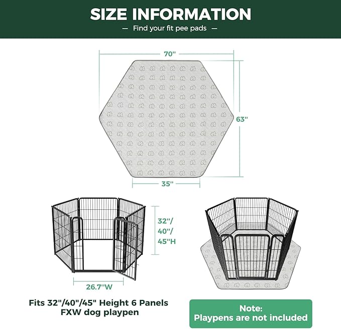 FXW Washable Pee Pads for Dogs, Puppy Pads with Super Absorbent, Specifically Designed for FXW Rollick/Homeplus 32/40/45inch 6 Panels Dog Playpen, 35" Hexagon, Khaki, 1 Pack-PurrikoPets