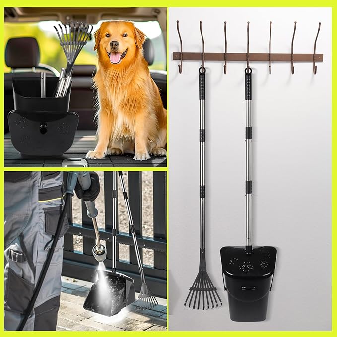 Dog Pooper Scooper with 20 Bag Attachment Long Handle Swivel Bin, Rake Heavy Duty Pooper Scooper for Large Medium Dogs Easy to Clean Poop Scooper for Yard, Grass, Gravel-PurrikoPets