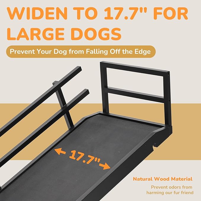 Dog Ramp for Bed, 5 Level Adjustable Dog Ramp for High Beds, Upgrade Rubber Mat High Traction Ramp with Safety Rails, Folding Pet Ramp for Bed, Couch,SUV, Natural Wood Pet Ramp for Small & Old Dogs-PurrikoPets