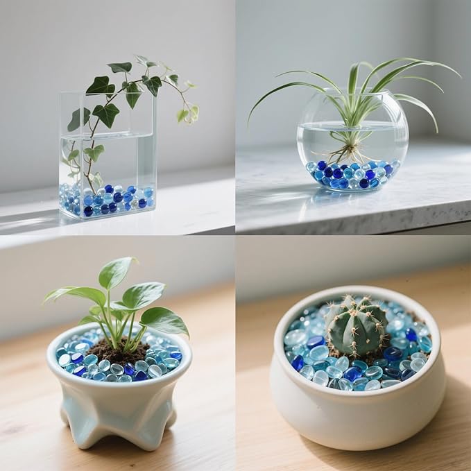 2.16LB Mix Colors Glass Beads Vase Filler Aquarium Gravel Decor Flat Glass Marbles Gems Pebbles Fish Tank Rocks Home Decorative Art Craft - 3 Colors Mixed-PurrikoPets