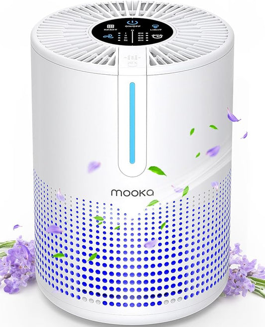 Air Purifiers for Bedroom Home 430 Sq.Ft, MOOKA H13 HEPA Filter Small Portable Air Purifier with USB Cable Fragrance Sponge for Smokers Pollen Pets Dust Odors, Desktop Air Cleaner for Car RV, M01-PurrikoPets