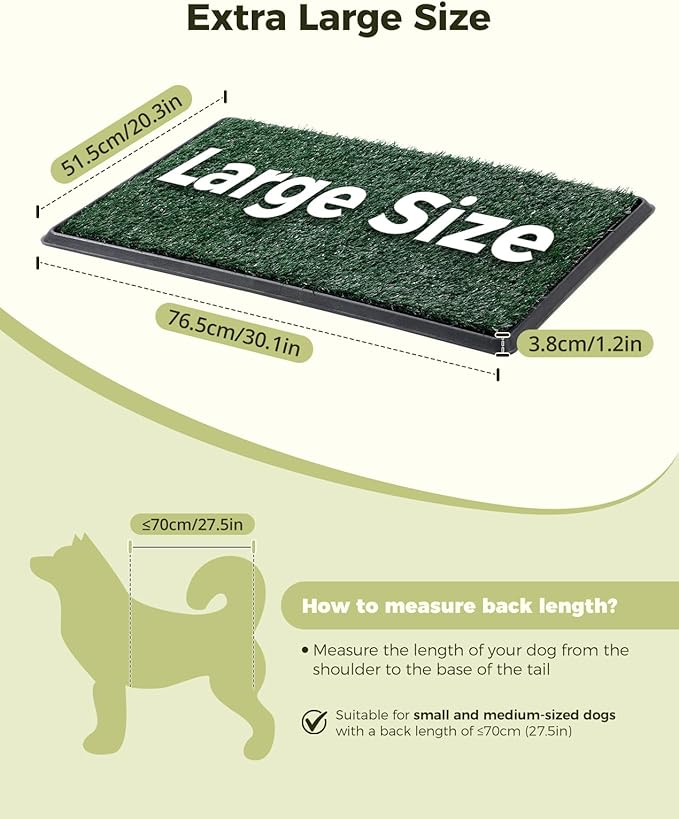 Dog Grass Pad with Tray, 30"x20" Medium Grass Pad for Dogs Potty with 2pcs Artificial Grass, Indoor Dog Litter Box for Balcony Apartment, Realistic, Washable, Less Odor-PurrikoPets