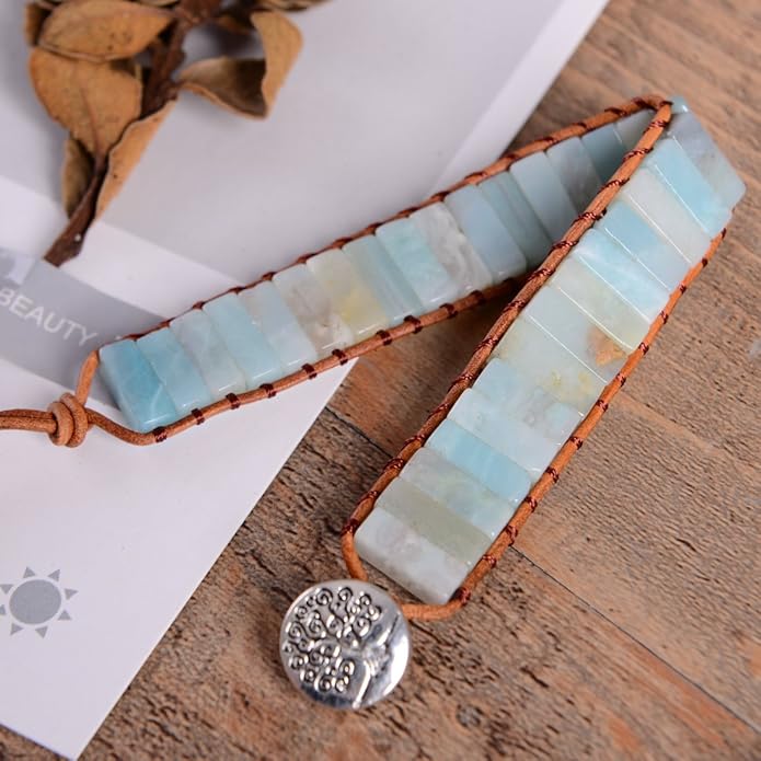 YGLINE Boho Handmade Wrap Leather Tube Crystal Stone Bracelet for Women