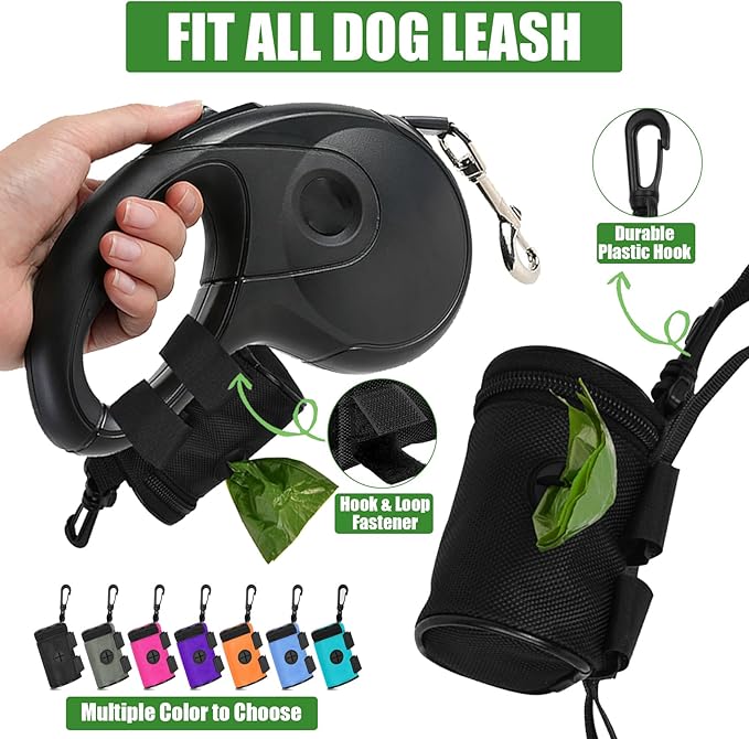 Dog Poop Bag Holder for Leash Attachment - Waste Bag Dispenser for Leash - Fits Any Dog Leash - Portable Set with Hand Free Holder Metal Carrier, Round Shape, Grey-PurrikoPets