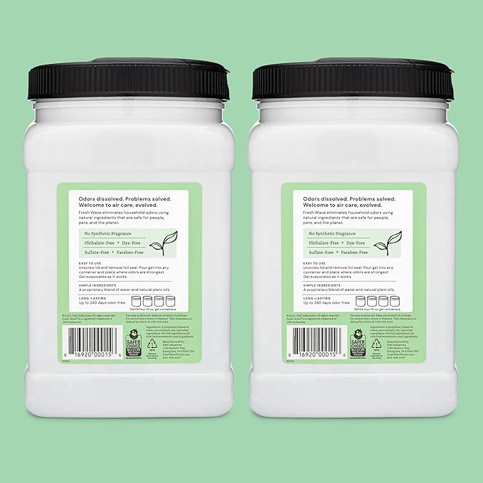 Fresh Wave Odor Removing Gel Refill, 63 oz., Pack of 2 - Safer Odor Absorbers for Home, Natural Plant-Based Odor Eliminator, Every 15 oz. lasts 30-60 Days, For Cooking, Trash & Pets-PurrikoPets
