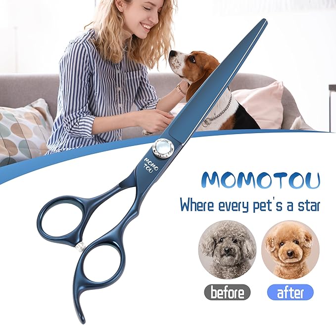 7 inch Matte Blue Straight Dog Grooming Scissors Professional 440C Stainless Steel Dog Shears Smooth Cutting Comfortable Grip and Easy to Use for Groomers and Home Use-PurrikoPets
