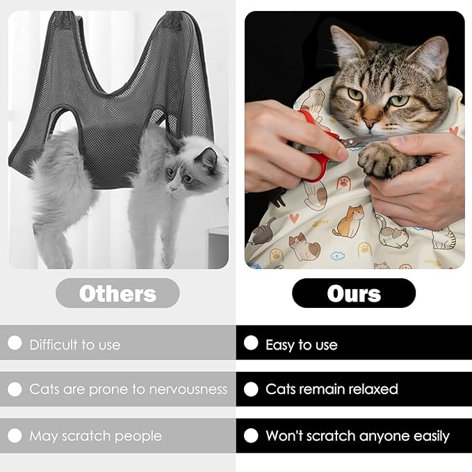 27.6"Cat Grooming Wrap, Self Adhesive Cat Wrap for Cutting Nails, Anti-Escape Calming Cat Swaddle Wrap for Medicine Ear Cleaning, Anti-Scratch Cats Burrito Restraint Blanket, Multifunctional Pet Tool-PurrikoPets