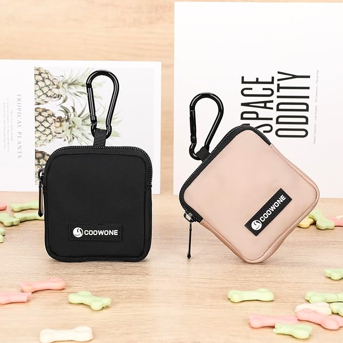 Dog Treat Pouch 2 PCS, Waterproof Small Dog Treat Bag for Leash, Hands Free Puppy Walking Bag with Carabiner, Pet Poop Bag Holder for Pet Puppy Travel or Outdoor Use, Zipper Closure to Avoid Spilling-PurrikoPets