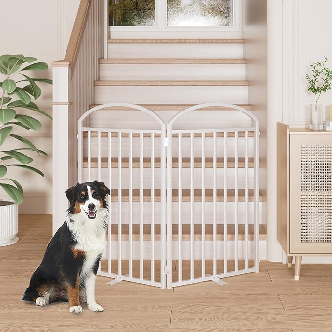 2 Panles Full Matel Freestanding Dog Gates with Door, 48"Extra Wide 36"Tall Free Standing Dog Pet Gate for Indoor & Outdoor. Foldable Pet Fences for Doorways, House, Stairs, Porch, Deck, Yard-PurrikoPets