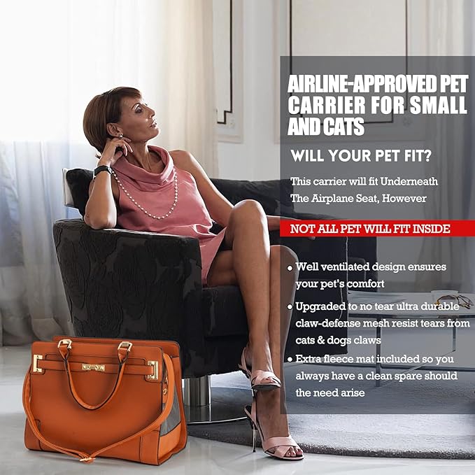 Fashion Pet Carrier Dog Cat Carrier Purse Soft-Sided Leather Handbag Pet Tote Bag for Small Dogs Puppy and Cats TSA Airline Approved (Brown)-PurrikoPets