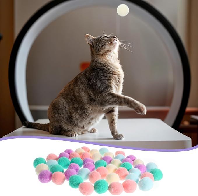 50 Pcs Cat Toy Balls 1.2-inch Colorful Cat Pom Pom Balls Soft Interactive Kitten Ball Cats Exercise Toys Fuzzy Kitten Interactive Playing Quiet Toy for Cats Pet-PurrikoPets