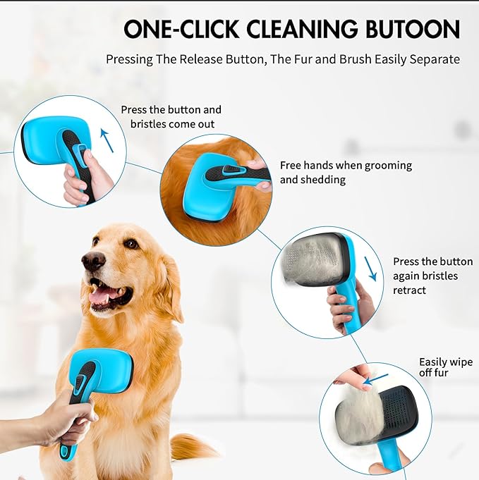 5 PCS Dog Grooming Brush Kit – Self Cleaning Slicker Brush for Shedding Short & Long Haired Dogs & Cats. Removes Loose Fur, Undercoat, Mats, Tangles. Suit for Small, Medium & Large Pets. Blue-PurrikoPets
