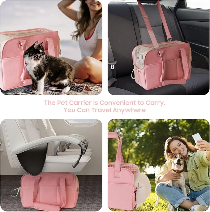 Dog Purse Carrier for Small Dogs, Soft Soft Sided Folding Dog Carriers for Small Dogs Medium Cats Puppies up to 15 Lbs, Washable Breathable Puppy Carrier for Outdoor Travel (Large Pink)-PurrikoPets