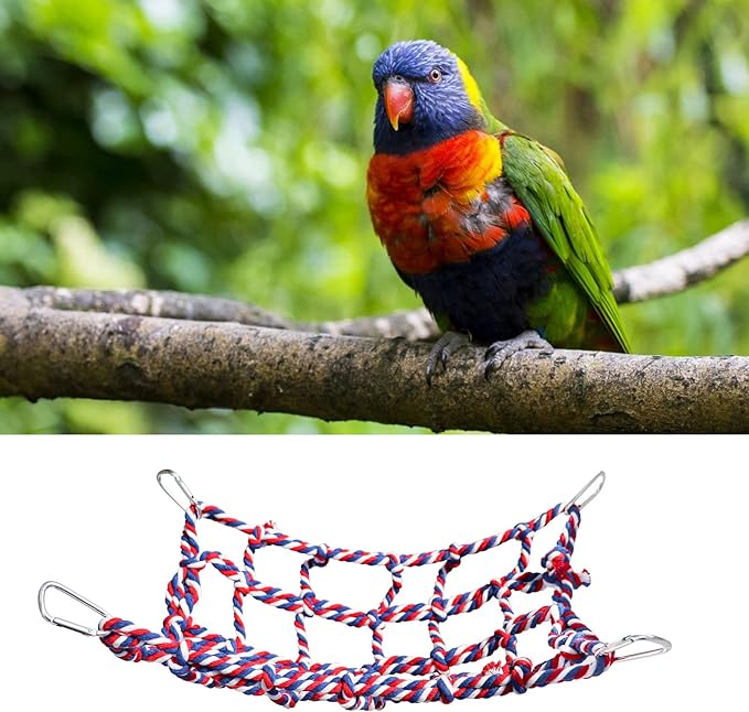 2 Pack Large Colorful Bird Rope Net, 14 × 10 Inches Rat Climbing Rope Net, Pet Hanging Hammock, Bird Ladder Rope Bridge, Small Animal Rope Net Toy, Cage Accessories for Rat Hamster Bird Ferret-PurrikoPets