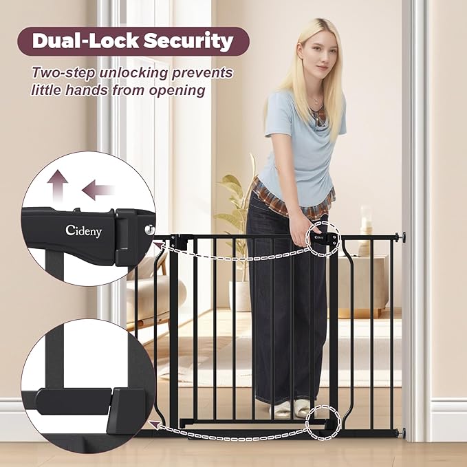 29"-40" Baby Gate for Stairs, Auto Close Stroller Friendly Dog Gate Indoor for Doorways, Pressure Mounted Baby Gate, Easy Walk Through Gate for Children & Pets, Black-PurrikoPets