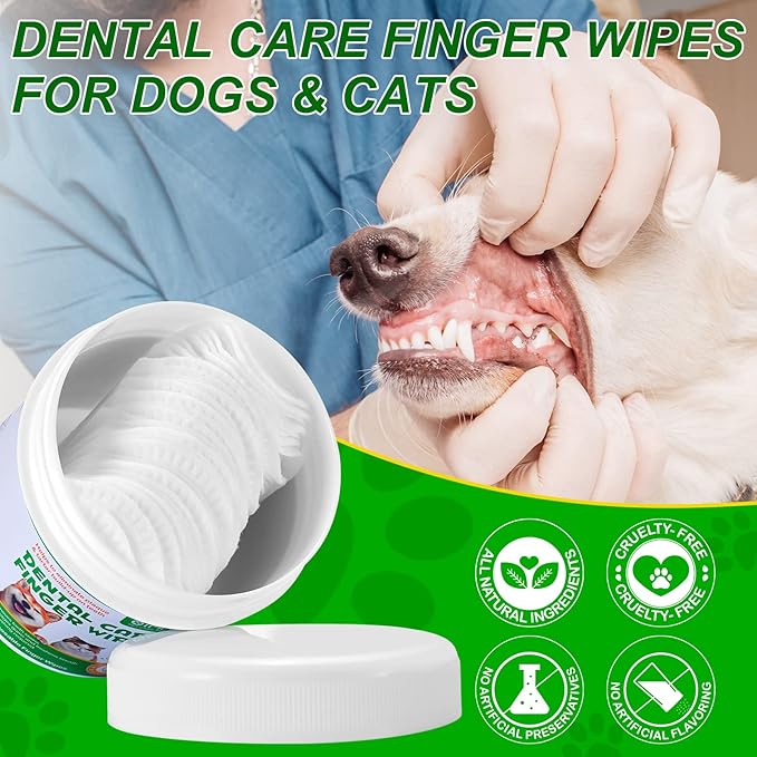 ALIVO Dental Teeth Cleaning Wipes for Dogs & Cats, Remove Bad Breath by Removing No-Rinse Dog Finger Toothbrush, Disposable Gentle Cleaning Pet Dental Care Wipes, 50pc-PurrikoPets