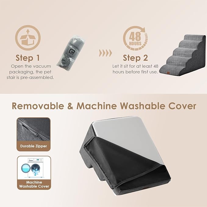 EHEYCIGA Curved Dog Stairs Ramp for High Beds 19.7" H, 4-Step Dog Steps for Small Dogs and Cats, Pet Stairs for High Bed Climbing, Non-Slip Balanced Pet Step Indoor, Grey-PurrikoPets