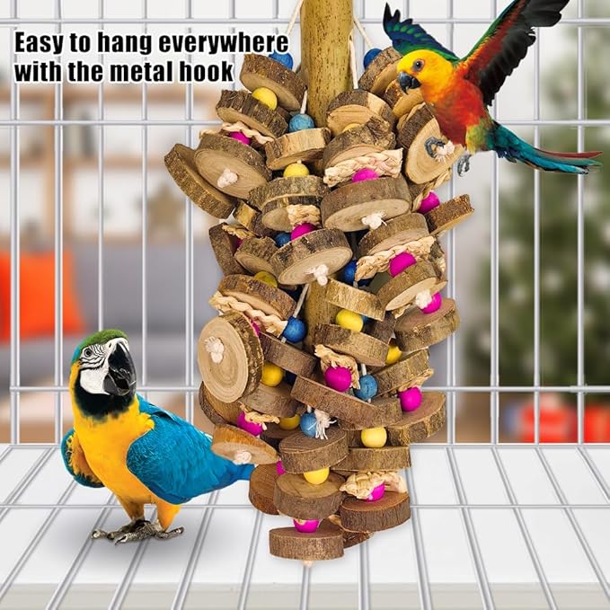 Extra Large Bird Parrot Toys- 19.7 inch Multicolored Natural Wooden Block Parrot Chewing Toy Suggested for Macaws cokatoos, African Grey and a Variety of Amazon Parrots. (Large Size)-PurrikoPets