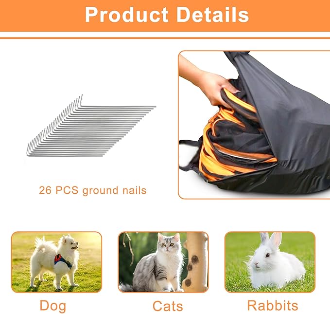 7 in 1 Outdoor Cat Enclosure, Foldable Pop-Up Mesh Playpen Tunnel for Pet Run, Foldable Outside Enclosed Tent Cage for Small Dogs, Rabbit and Other Animals-PurrikoPets