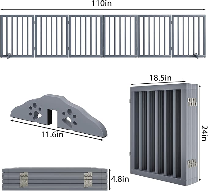 Dog Gate for Stairs 37-110" Wide, Fully Assembled Foldable Dog Gates for Doorways House, Freestanding Pet Gates for Dogs, Doogie Puppy Fence Gate-PurrikoPets