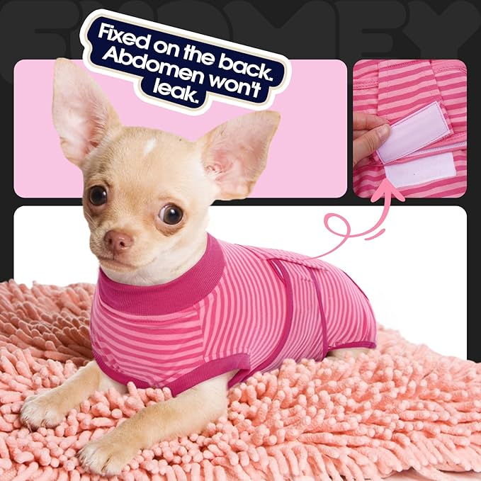 FUAMEY Recovery Suit for Dogs After Surgery,Soft Breathable Dog Bodysuit E-Collar & Cone Alternative Surgical Suit,Male Female Dog Neuter Spay Suits Anti Licking Wounds Onesie Rose Stripes L-PurrikoPets