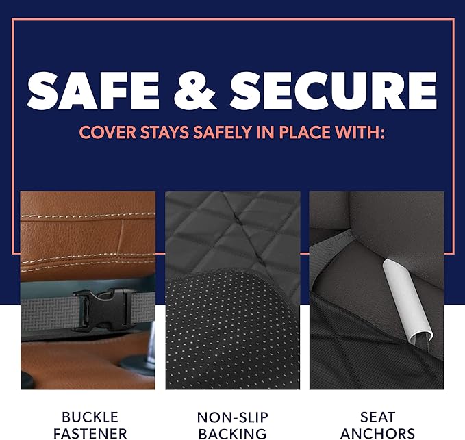 Active Pets Dog Car Seat Cover, Waterproof Front Seat Protector for SUV Truck Sedan, Pet Safety Travel Comfort System with Universal Fit, Black-PurrikoPets